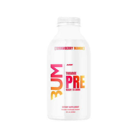 CBUM Thavage RTD RAW Drinks for pre workout Box of 12 Strawberry Mango