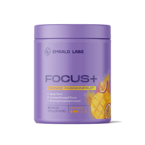 Focus+ & Focus+ Emrald Labs Low stim pre workout 30 Serves Mango Passionfruit