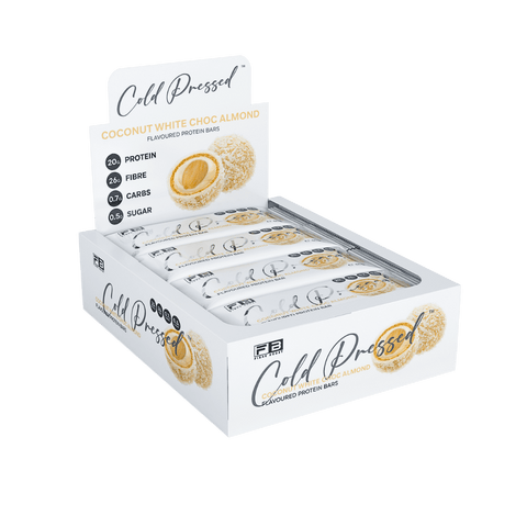 Cold Pressed Protein Bar (20) & FIBREBOOST-Cold-Press-Bar-Box12-WhiteChocAl