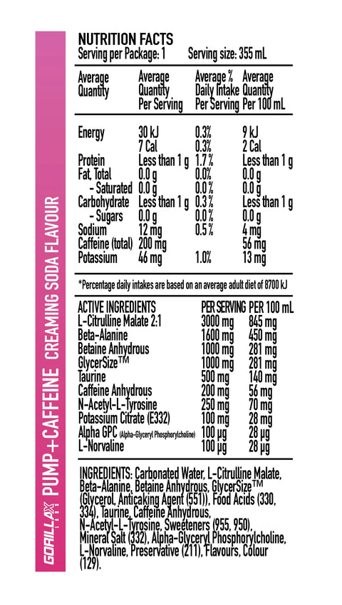 GORILLA X LABS CAFFEINE + PUMP CAN - 12 PACK