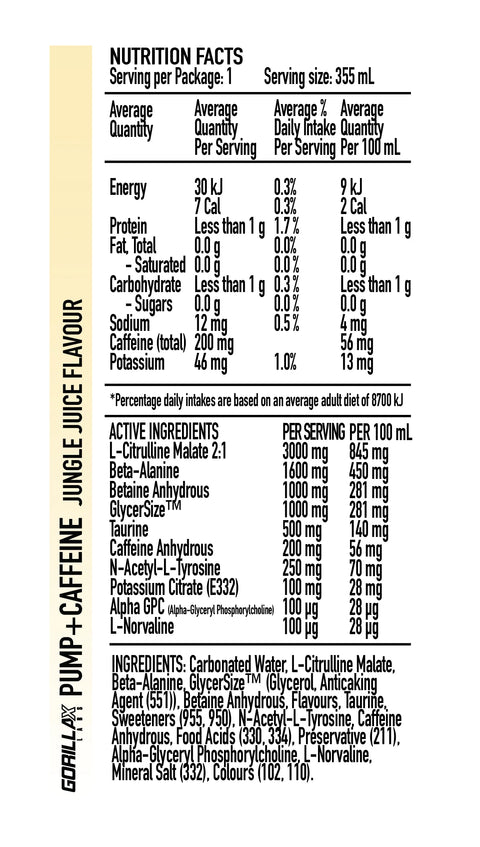 GORILLA X LABS CAFFEINE + PUMP CAN - 12 PACK