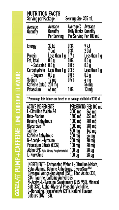 GORILLA X LABS CAFFEINE + PUMP CAN - 12 PACK